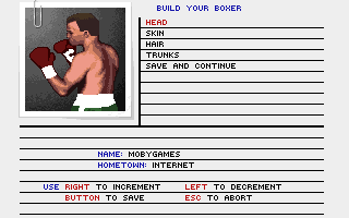 ABC Wide World of Sports Boxing (Amiga) screenshot: Creating your boxer
