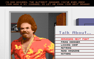ABC Wide World of Sports Boxing (Amiga) screenshot: Talking with your manager