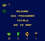 Gex 3: Deep Pocket Gecko (Game Boy Color) screenshot: Pause menu