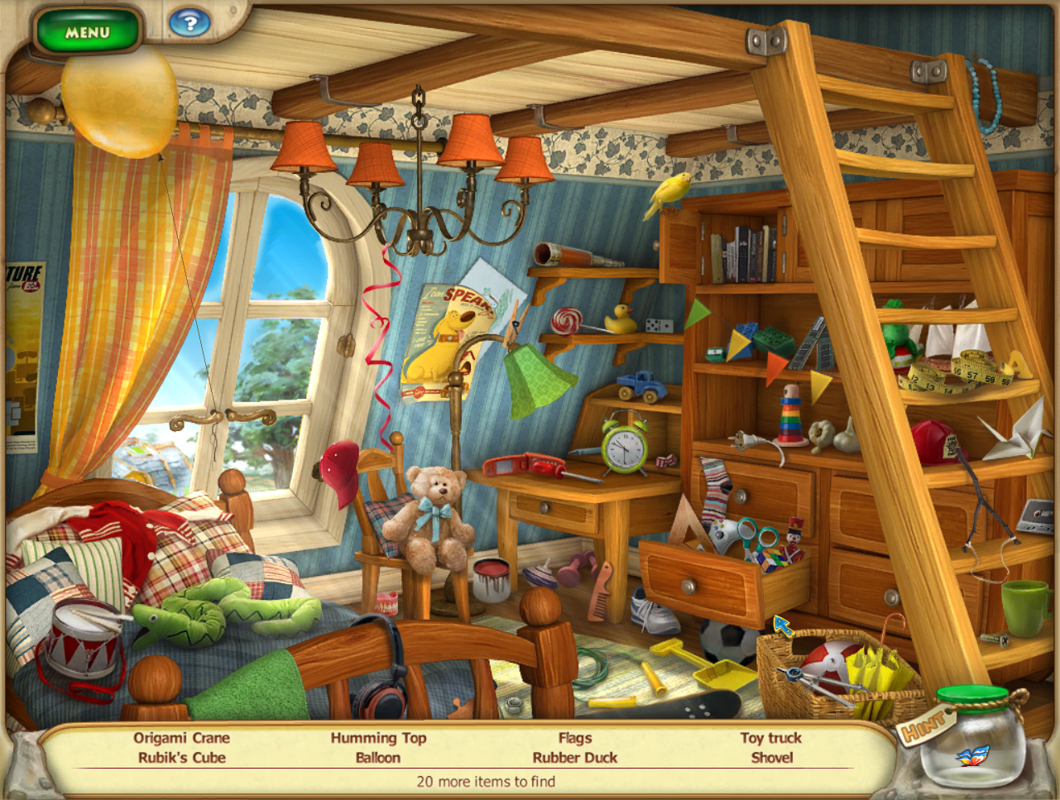 Farmscapes (Windows) screenshot: This room probably once belonged to one of Tom's parents and now Tom himself is living there for his vacation.