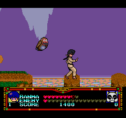 Ranma 1/2 (TurboGrafx CD) screenshot: Jumping on rocks, fighting little demons... that's life