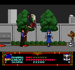 Ranma 1/2 (TurboGrafx CD) screenshot: Here you don't just fight the boss, but also avoid lightning and lava