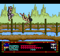 Ranma 1/2 (TurboGrafx CD) screenshot: Boss battle against genma. Acrobatic performance