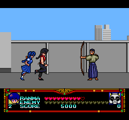 Ranma 1/2 (TurboGrafx CD) screenshot: Protecting your lady from evil schoolboy archers
