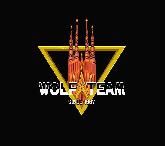 Gaudi: Barcelona no Kaze (MSX) screenshot: Wolf Team modified their logo to include the Sagrada Familia on it