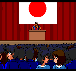Ranma 1/2: Datō, Ganso Musabetsu Kakutō-Ryū! (TurboGrafx CD) screenshot: The patriotic principal...