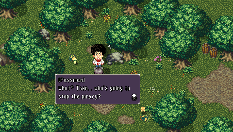 Astonishia Story (PSP) screenshot: Poor Passman, who's going to fight piracy now?