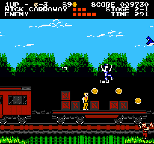 The Great Gatsby (Browser) screenshot: Now you have to move over a running train