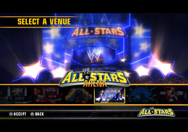 WWE All Stars (PlayStation 2) screenshot: Choosing the match venue.