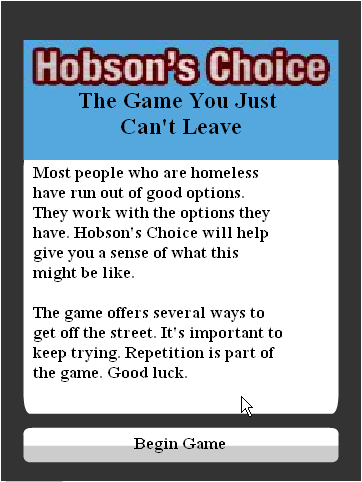 Hobson's Choice (Browser) screenshot: Introduction (Vincentian Formation version)