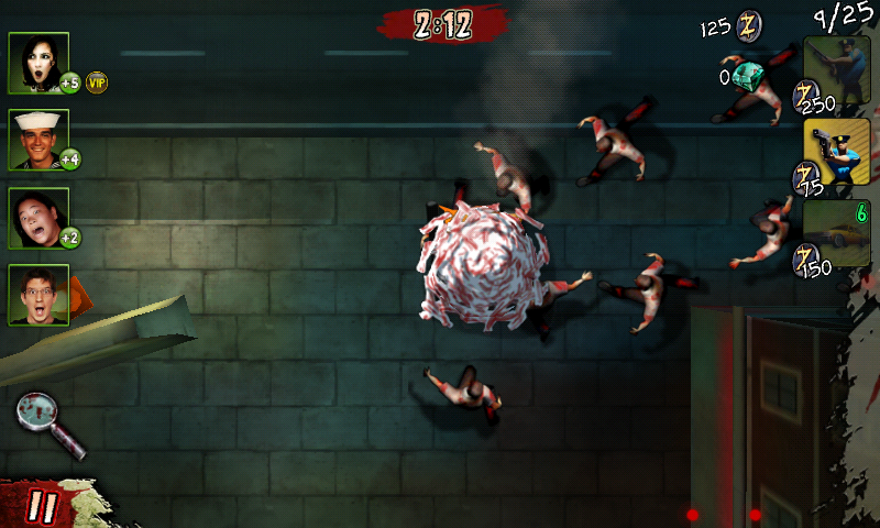 Infected: Infect the World (Android) screenshot: Using bacon to attract zombies