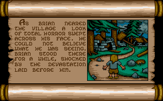 Prophecy: Viking Child (Amiga) screenshot: Poor Brian's village was destroyed.
