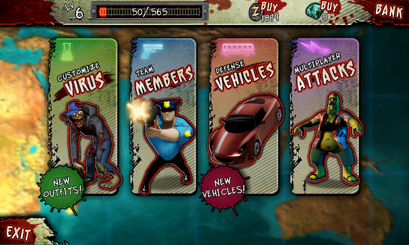 Infected: Infect the World (Android) screenshot: Shop menu