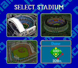 Super Batter Up (SNES) screenshot: Select a stadium to play in