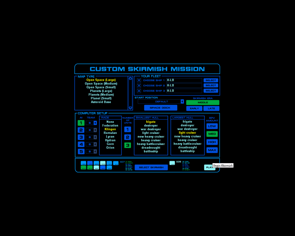 Star Trek: Starfleet Command (Windows) screenshot: Each pre-defined skirmish mission can be customised by the player