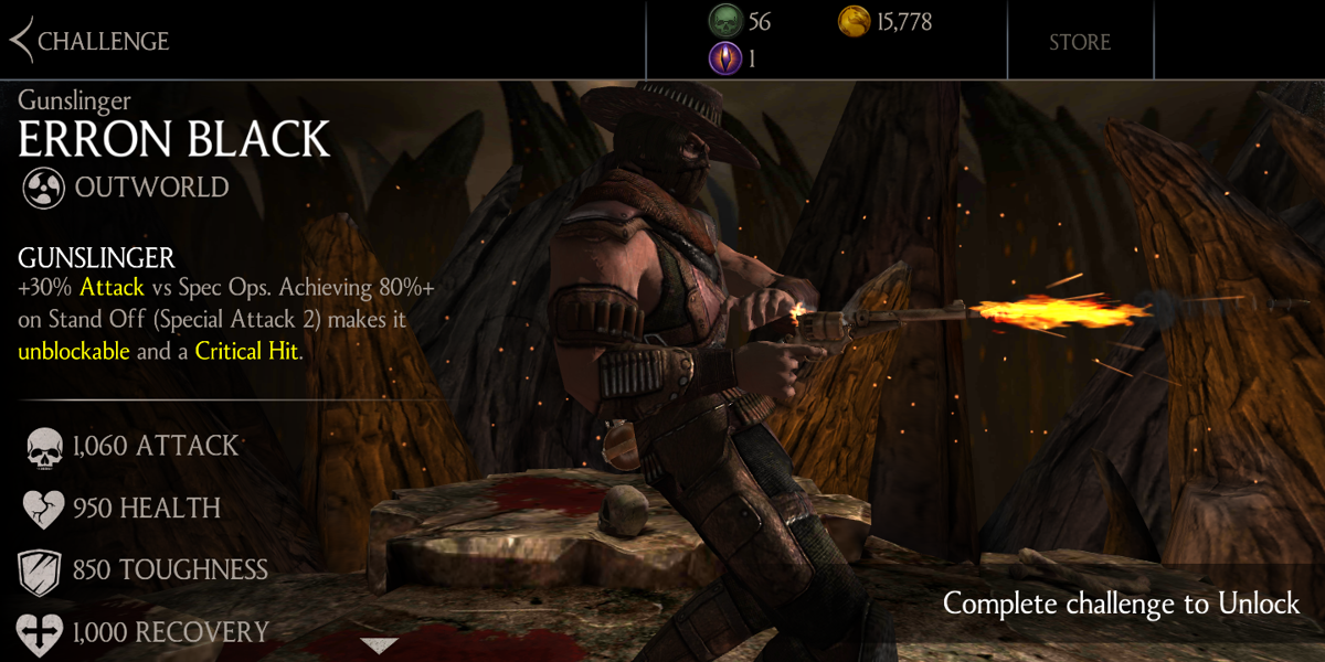 Mortal Kombat X (Android) screenshot: Other characters can be unlocked through special events and challenges.