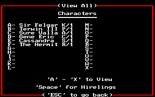 Might and Magic II: Gates to Another World (Amiga) screenshot: Character roster.