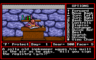 Might and Magic II: Gates to Another World (Amiga) screenshot: You adjust your party composition at the Inn.