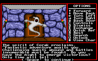 Might and Magic II: Gates to Another World (Amiga) screenshot: A little story text to get you started on your adventure.
