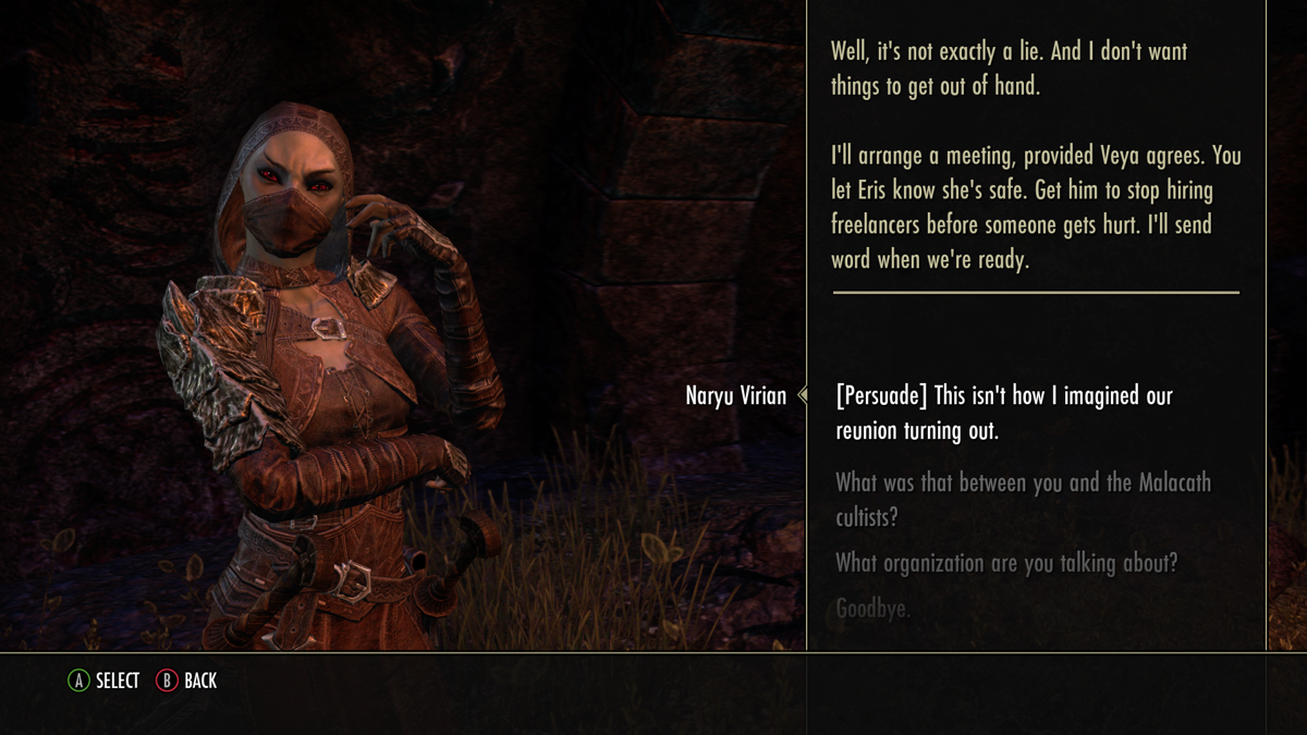 The Elder Scrolls Online: Morrowind (Xbox One) screenshot: Naryu Virian, a Morag Tong assassin.