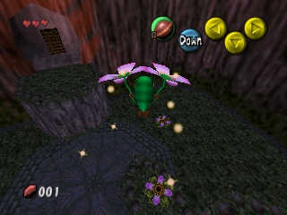 The Legend of Zelda: Majora's Mask (Nintendo 64) screenshot: Deko Link is the first mask you'll acquire. This form allows you to gracefully float using flowers