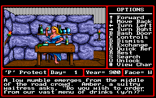 Might and Magic II: Gates to Another World (Amiga) screenshot: Visiting a tavern.