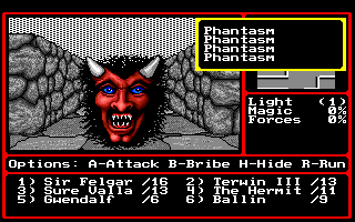 Might and Magic II: Gates to Another World (Amiga) screenshot: Battling Phantoms in the Sewers.