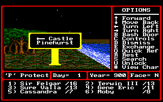 Might and Magic II: Gates to Another World (Amiga) screenshot: Signs point to important locations.