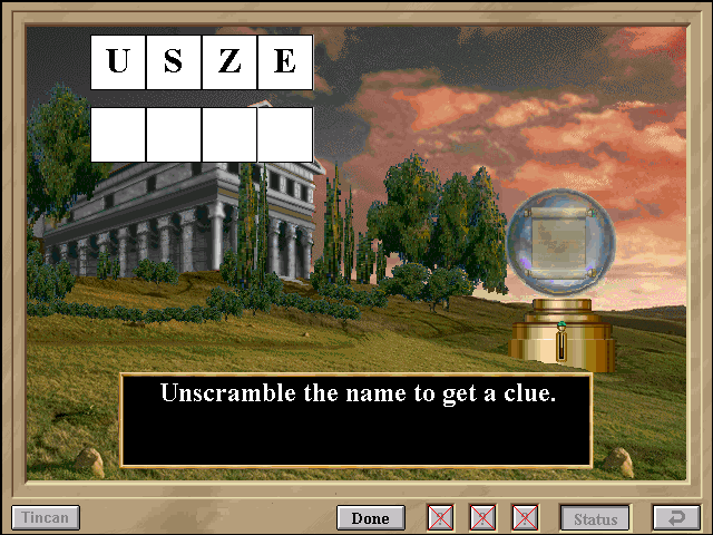 3001: A Reading & Math Odyssey (Windows 3.x) screenshot: A word scramble game