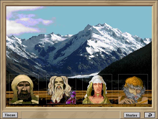 3001: A Reading & Math Odyssey (Windows 3.x) screenshot: Ares, Zeus, Hera and Hephaestus