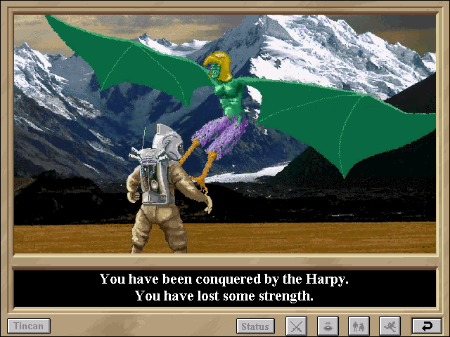 3001: A Reading & Math Odyssey (Windows 3.x) screenshot: Being conquered by the Harpy