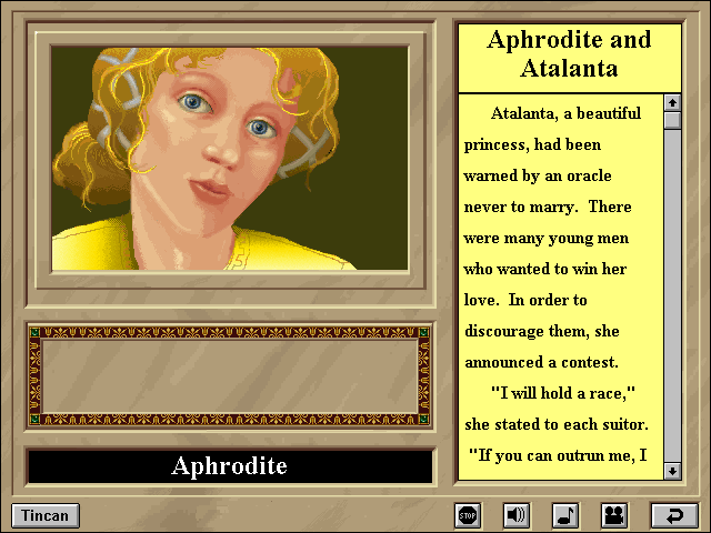 3001: A Reading & Math Odyssey (Windows 3.x) screenshot: Reading a myth: Aphrodite and Atalanta