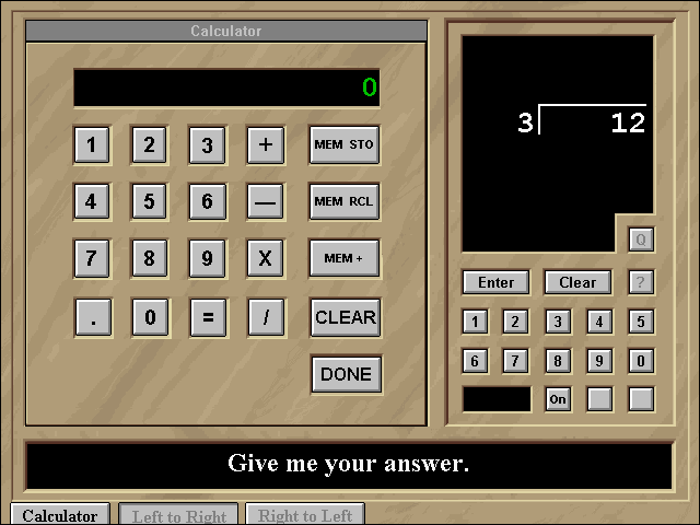 3001: A Reading & Math Odyssey (Windows 3.x) screenshot: A calculator can be used