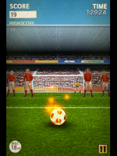 Flick Kick Football (Android) screenshot: The burning ball can be shot through a defender