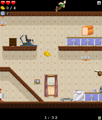 Wallace & Gromit Adventures (J2ME) screenshot: Using the catapult chair to reach the bread