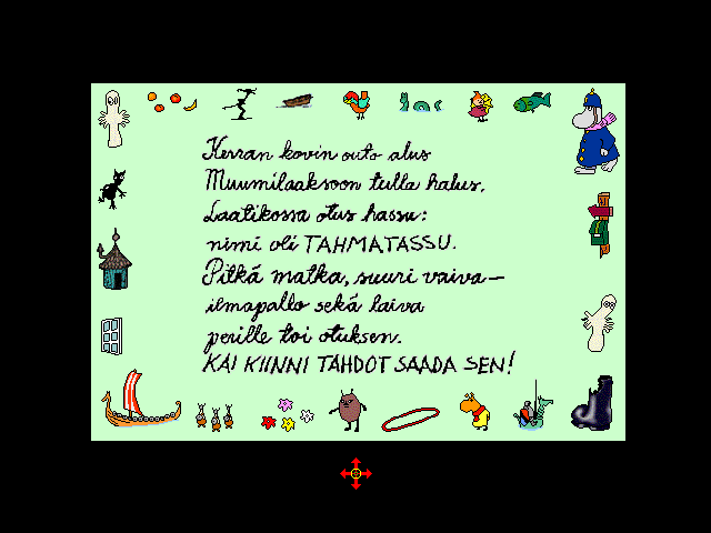 Muumit piilosilla (Windows) screenshot: One of the poems that appears before each level