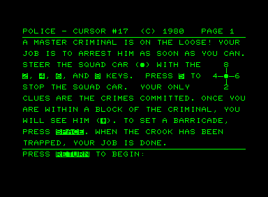 Screenshot of Police! (Commodore PET/CBM, 1980) - MobyGames