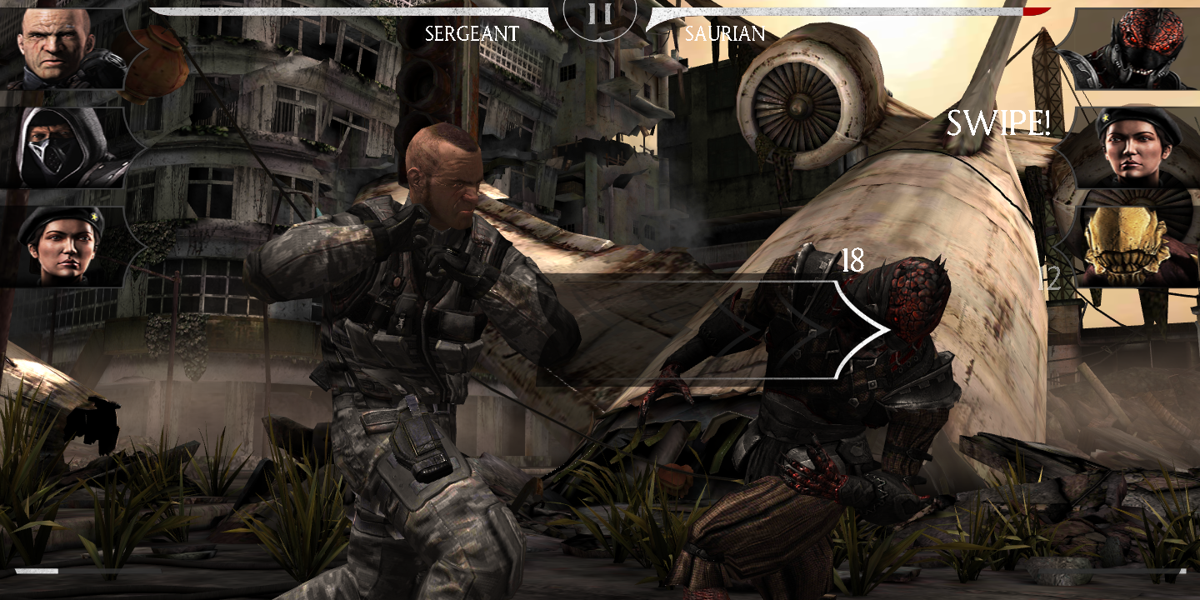 Mortal Kombat X (Android) screenshot: Kombat is carried out through taps and swipes on the screen.