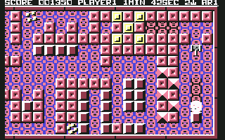 Anarchy (Commodore 64) screenshot: Notice the pattern where the containers once stood?