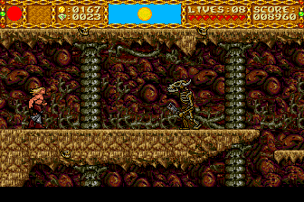 Shape Shifter (TurboGrafx CD) screenshot: In a cave, fighting skeletons