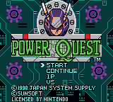 Power Quest (Game Boy Color) screenshot: Title screen and main menu