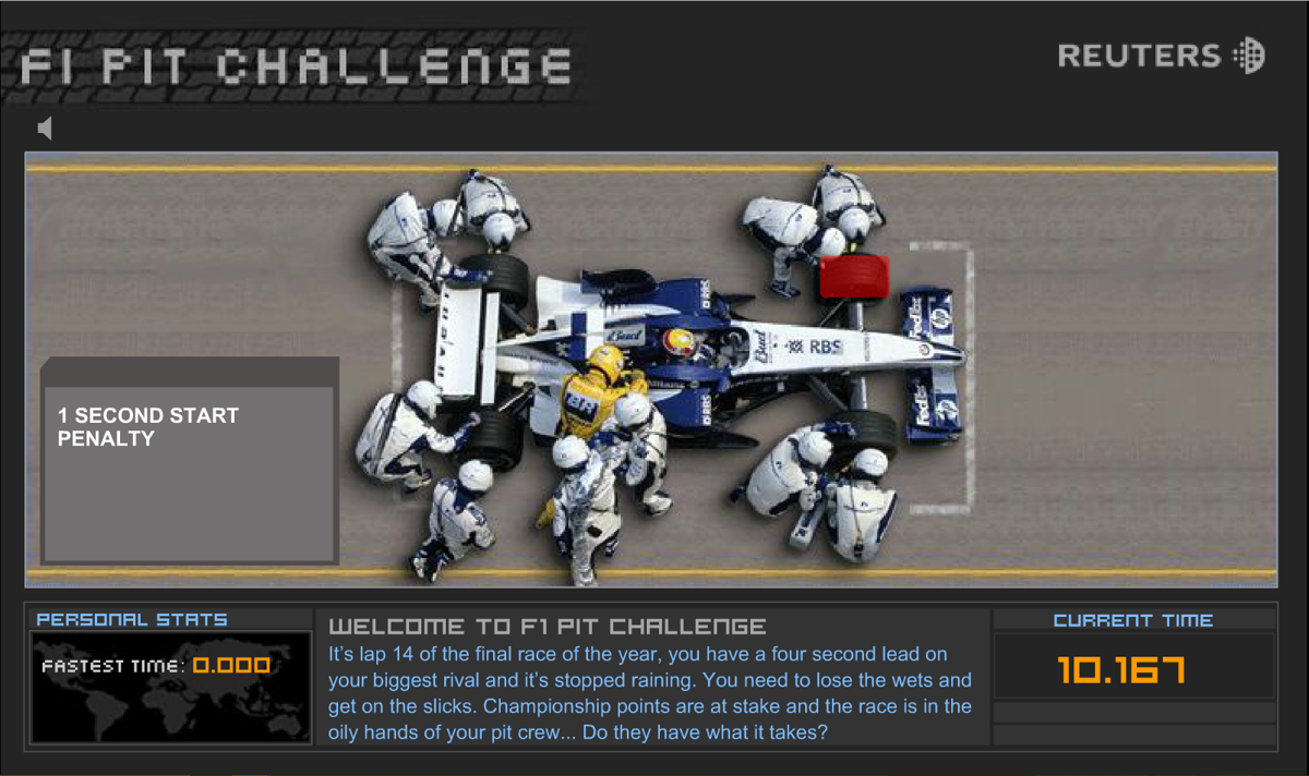 F1 Pit Challenge (Browser) screenshot: In the pit.