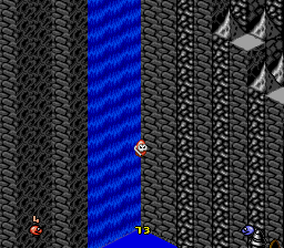 Snake Rattle N Roll (Genesis) screenshot: I didn't know snakes could swim up a waterfall.