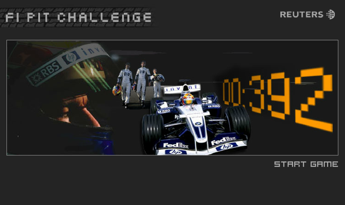F1 Pit Challenge (Browser) screenshot: Start screen.