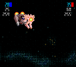 Vasteel (TurboGrafx CD) screenshot: Two transformer-like spaceships decide who is the boss