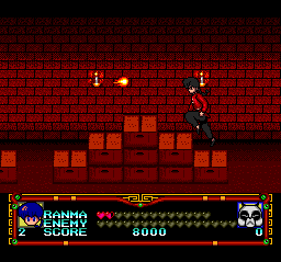 Ranma 1/2 (TurboGrafx CD) screenshot: Avoiding flames in a basement