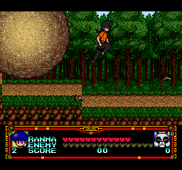 Ranma 1/2 (TurboGrafx CD) screenshot: Running away from a big boulder