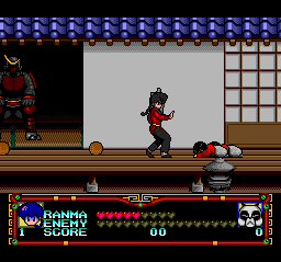 Ranma 1/2 (TurboGrafx CD) screenshot: Evil pretending guys throw hot water at you! We all know what that means...
