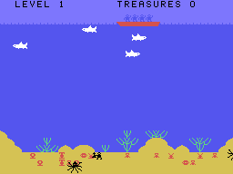 Blackbeard's Treasure (TI-99/4A) screenshot: Grabbing some treasure on the sea floor