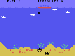 Blackbeard's Treasure (TI-99/4A) screenshot: Trying to avoid being eaten by a shark